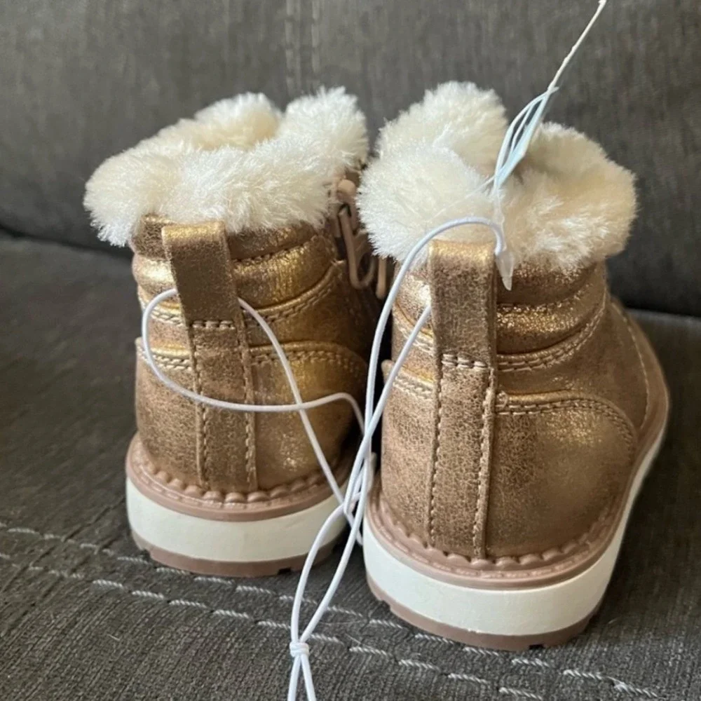 Cat &‎ Jack Girls Sparkly Zip Up Boots Size 5 Gold Faux Fur Winter NWT Toddler